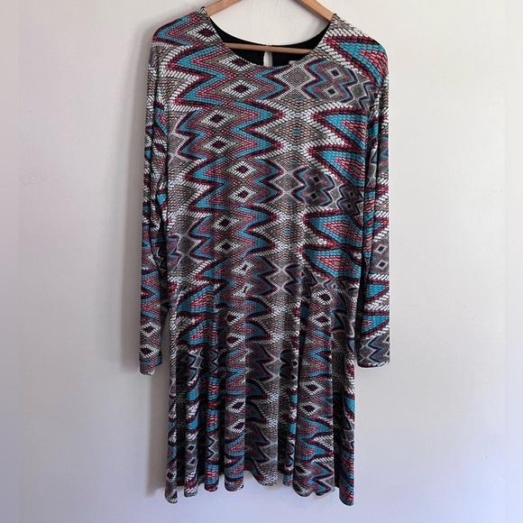 Misa Los Angeles Snake Print Prism Slinky Swing Long Sleeve Dress Plus Size 1X - Picture 2 of 7